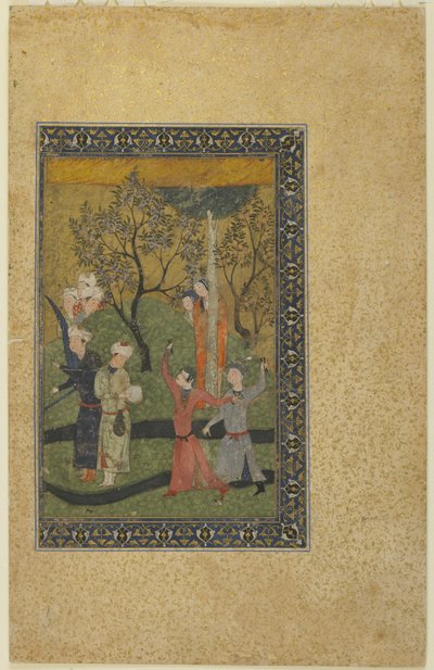 Un príncipe y una princesa rodeados de cortesanos en un jardín, c.1480 de Persian School