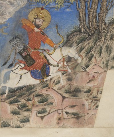 Bahram Gur cazando onagros de Persian School