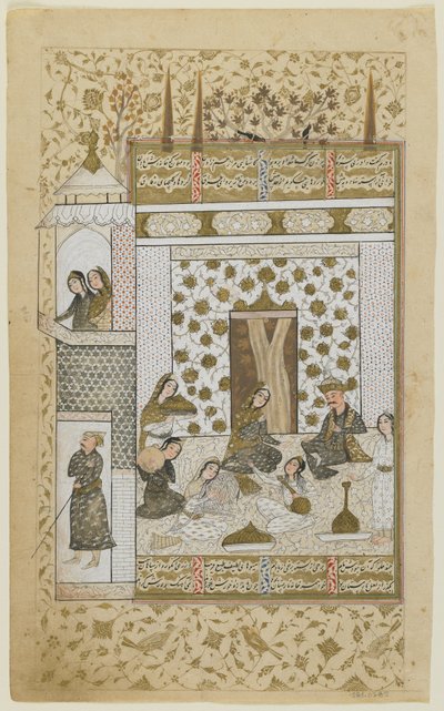 Bahram Gur y la princesa en el pabellón blanco, de un Khamsa, c.1600-10 de Persian School