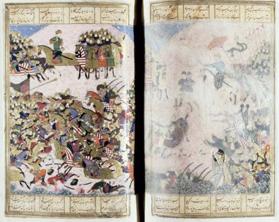 Batalla entre Isfandiyar y Arjasp, ilustración del Shahnama (Libro de los Reyes) de Abul-Qasim Manur Firdawsi de Persian School