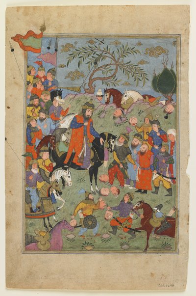 Escena de batalla de un Shahnama de Persian School