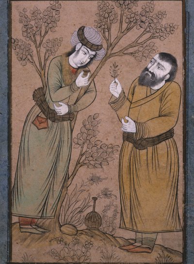 Doctor dando un remedio herbal a un joven, finales del siglo XVII-principios del siglo XVIII de Persian School
