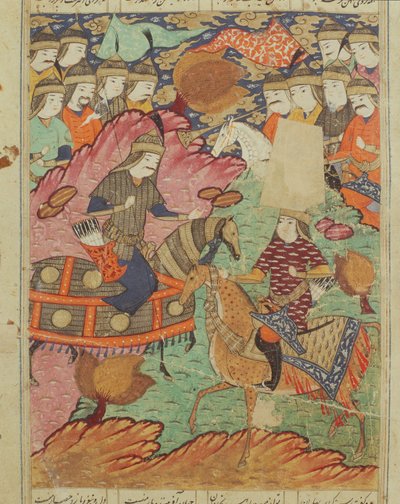Duelo a caballo entre Rostam y Afrasiab, ilustración del Shahnama (Libro de los Reyes) de Abul-Qasim Manur Firdawsi (c.934-c.1020) 1619 de Persian School