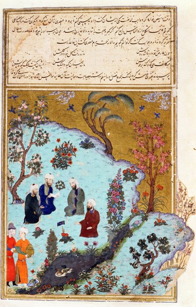 Firdawsi y los Tres Poetas de la Corte de Ghazna, ilustración del Shahnama (Libro de los Reyes), por Abul-Qasim Manur Firdawsi (c.934-c.1020) c.1440-45 de Persian School