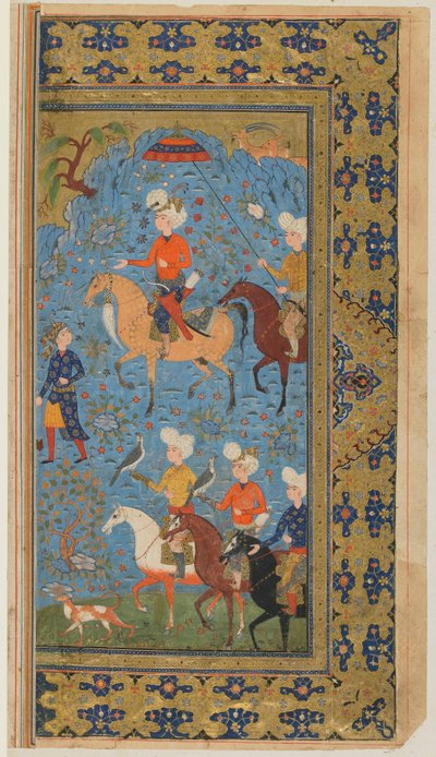 Folio de un Shahnama (Libro de los Reyes) de Firdawsi; Una cacería real, Irán, c.1590-1600 de Persian School