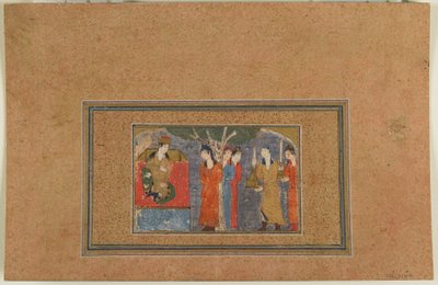 Folio de un texto no identificado; Una princesa entronizada, Irán, c.1440-50 de Persian School