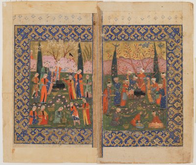 Folio de un texto no identificado; verso: Sulayman entronizado, Shiraz, Irán, c.1560-70 de Persian School