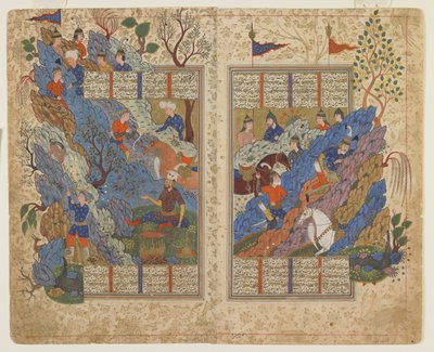 Gudarz mata a Piran en la montaña de un Shahnama de Persian School