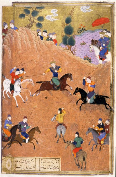 Gushtasp jugando al polo ante César, ilustración del Shahnama (Libro de los Reyes) de Abul-Qasim Manur Firdawsi de Persian School
