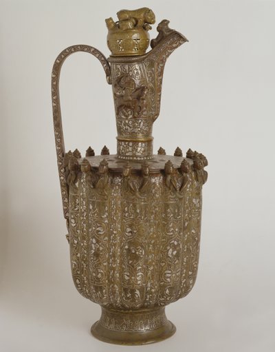 Jarra con asa y tapa, con incisiones en oro de Persian School