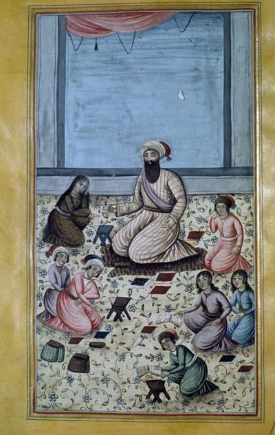 Escuela elemental coránica (escuela primaria) en Persia del siglo XIX. Miniatura persa de Persian School