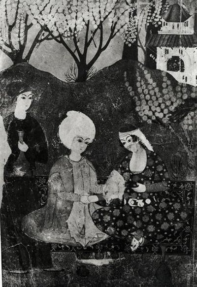 Hombre y una mujer en un jardín de Persian School