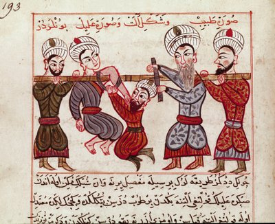Medicina: intervención ortopédica. Miniatura tomada de un tratado de medicina turca por Charaf-ed-din (1404-1468) después de 