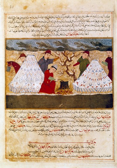 Mongoles cocinando de Persian School