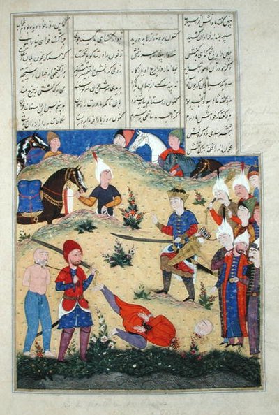 Ms D-184 fol.208b La decapitación del sueño de Afrasiab se hace realidad, ilustración del "Shahnama" (Libro de los Reyes), de Abu
