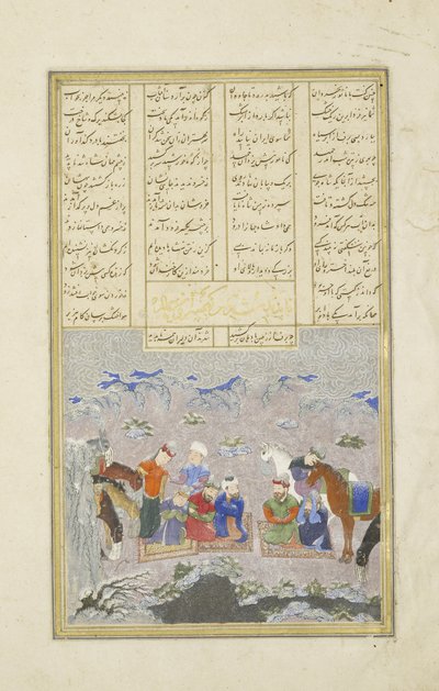 Los paladines en la nieve, ilustración del Shahnama (Libro de los Reyes) de Persian School