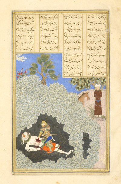 Rustam mata al Div Blanco, ilustración del Shahnama (Libro de los Reyes) de Persian School