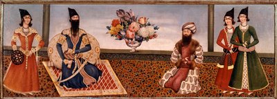 Rey persa Fath Ali Shah (1771-1834) rodeado de miembros de su corte. Pintura de la Escuela de Shiraz (siglo XIX) Teherán, Colección Foroughi de Persian School
