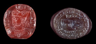 Arte persa: camafeo de Kavadh I (o Qobad, Kobad, Kabad) (488-496 d.C.) rey del segundo imperio persa y sello de ágata del período sasánida. Siglo V o VI d.C. París, B.N. de Persian School