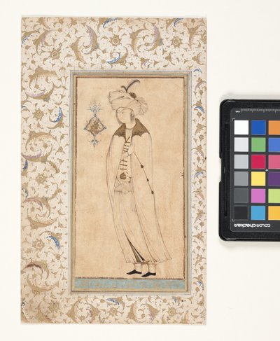 Retrato de un joven noble (tinta de pincel y pan de oro sobre papel) de Persian School