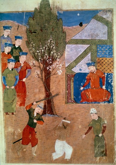 Representación de Chaghtai Khan (1227-1242) en su trono, hijo de Genghis Khan. Miniatura persa tomada de “Jami al-tawarikh” o “Historia Universal” por el historiador Rashid al-din (1247-1318) alrededor de 1430. París, B.N. de Persian School