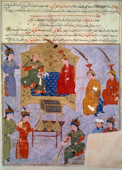 Representación de Hulagu Khan (1217-1265), es el nieto de Genghis Khan. Miniatura persa tomada de Jami al-tawarikh (Historia Universal) por el historiador Rashid al-din (1247-1318) alrededor de 1430. París, B.N. de Persian School