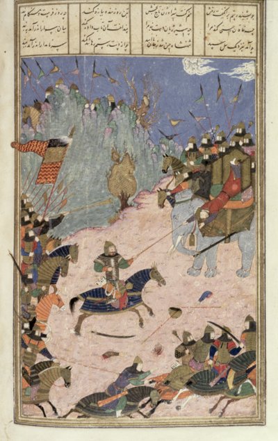 Rustam arrastra al Khaqan de su elefante, ilustración del Shahnama (Libro de los Reyes) de Abul-Qasim Manur Firdawsi de Persian School