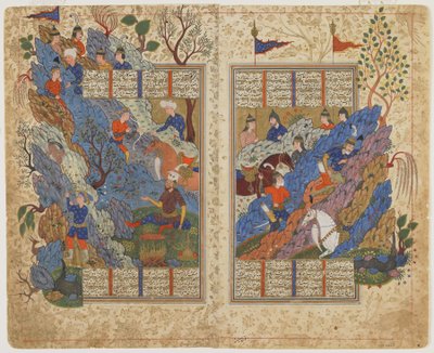 Rustam patea la roca que Bahman le arrojó, de un Shahnama (Libro de los reyes), c.1590-1600 de Persian School
