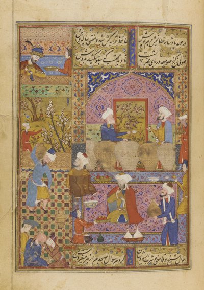Escena en una taberna de un Diván de Hafiz, c.1552-53 de Persian School