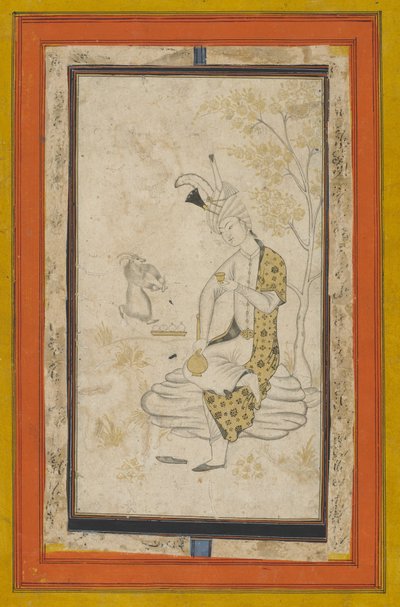 Shah Tahmasp I sentado en una roca, dinastía Safávida de Persian School
