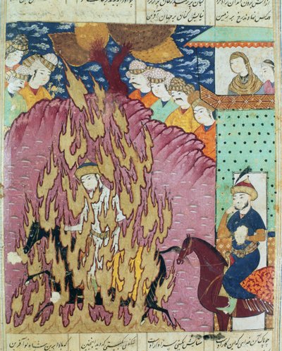 Juicio por fuego de Siavash, ilustración del Shahnama (Libro de los Reyes) por Abul-Qasim Manur Firdawsi (c.934-c.1020) 1619 de Persian School