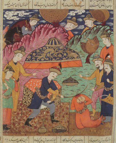 La decapitación de Nouzaur, ilustración del "Shahnama" (Libro de los Reyes) de Abu