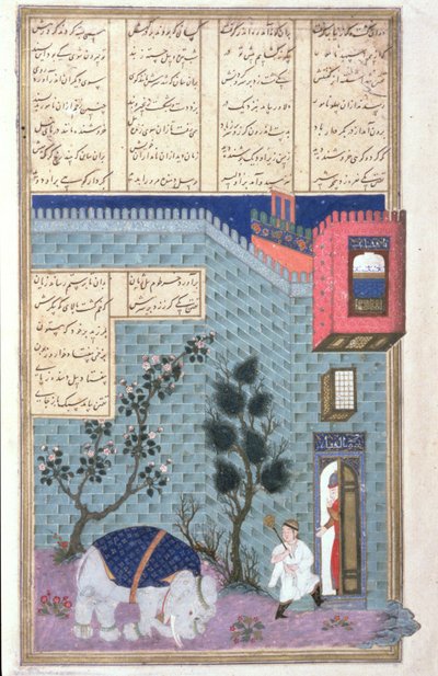 El Niño Rustam Mata al Elefante Loco, ilustración del Shahnama (Libro de los Reyes), por Abul-Qasim Manur Firdawsi (c.934-c.1020) c.1440-45 de Persian School