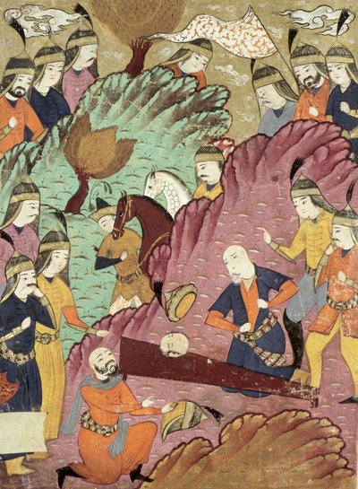 La muerte de Radz, ilustración del "Shahnama" (Libro de los Reyes) de Abu l-Qasim Manur Firdawsi (c.934-c.1020) 1619 (gouache sobre papel) de Persian School