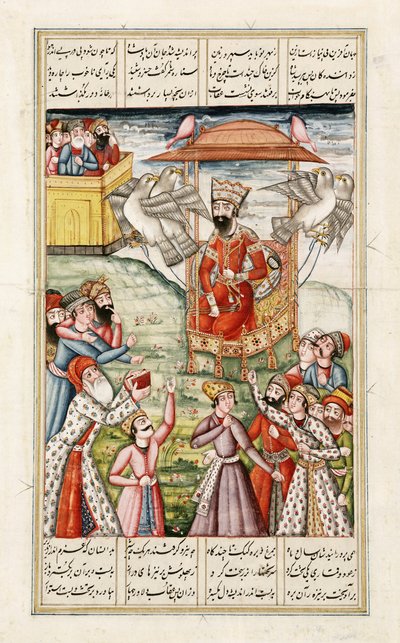 La leyenda del rey Kai-Kaus, del Shahnama (Libro de los Reyes) de Abul-Qasim Manur Firdawsi (c.934-c.1020) c.1830 de Persian School