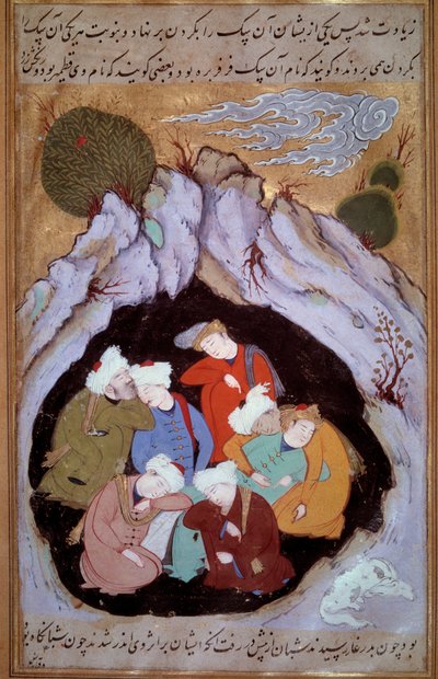 Los siete durmientes de Éfeso. Miniatura de un manuscrito persa del siglo XVI de Persian School