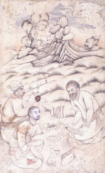 Tres jóvenes en un paisaje, c. mediados del siglo XVII de Persian School