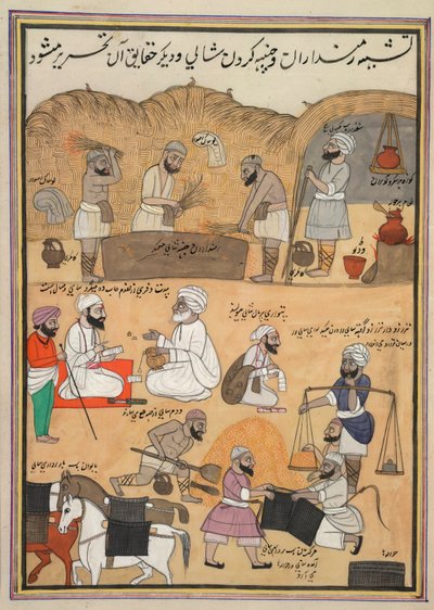 Trillar el arroz, pesarlo y empacarlo en alforjas de Persian School