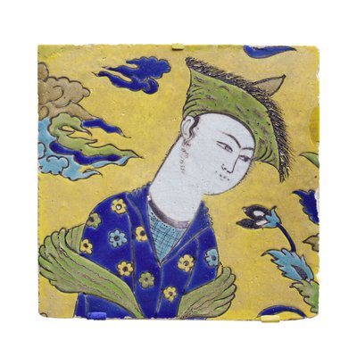 Azulejo con joven en jardín, Ispahán, Irán, periodo safávida de Persian School