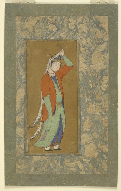 Mujer ajusta su aigrette, c.1590 de Persian School