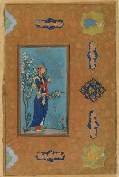 Mujer con un ramo de flores, Periodo Safávida, c.1575 de Persian School