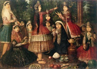 Mujeres y niños en un jardín, siglo XIX de Persian School