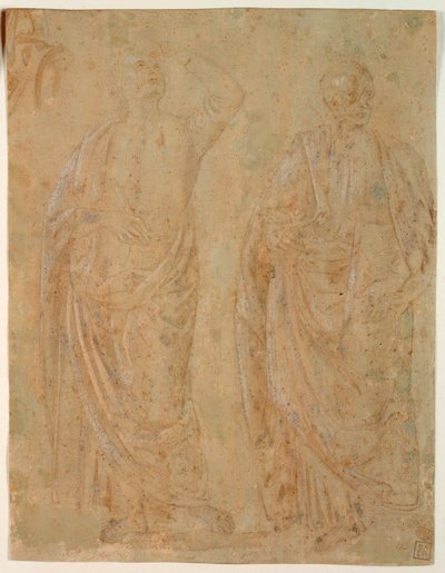 Dos figuras masculinas de pie con túnicas de Perugino