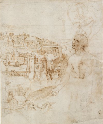 Vista de la ciudad de Perugia, con San Jerónimo penitente en primer plano, 1500-1504 de Perugino
