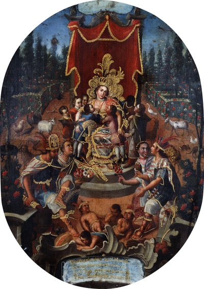 América amamantando a niños nobles españoles, c.1770 de Peruvian School