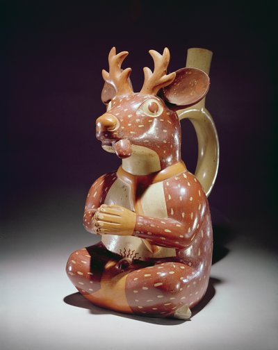 Vasija de cerámica del Hombre-ciervo cautivo, Mochica de Peruvian School