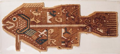 Tapiz de lana con hendidura de un pez (textil) de Peruvian School