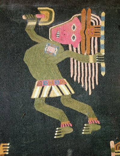 Bailarín de lana tejida con bastón, tribu Paracas (textil) de Peruvian School