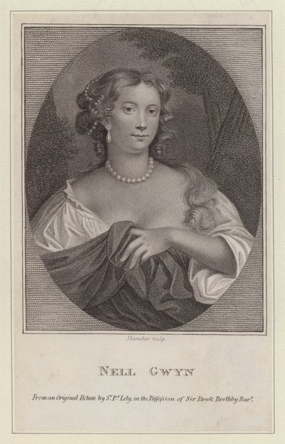 Nell Gwyn, amante del rey Carlos II (grabado) de Peter (after) Lely