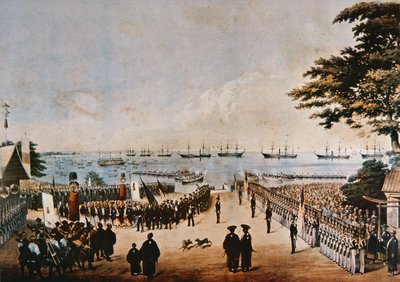 El comodoro Perry desembarca en Japón para reunirse con los comisionados imperiales en Yokohama, 8 de marzo de 1854 de Peter Bernhard Wilhelm Heine